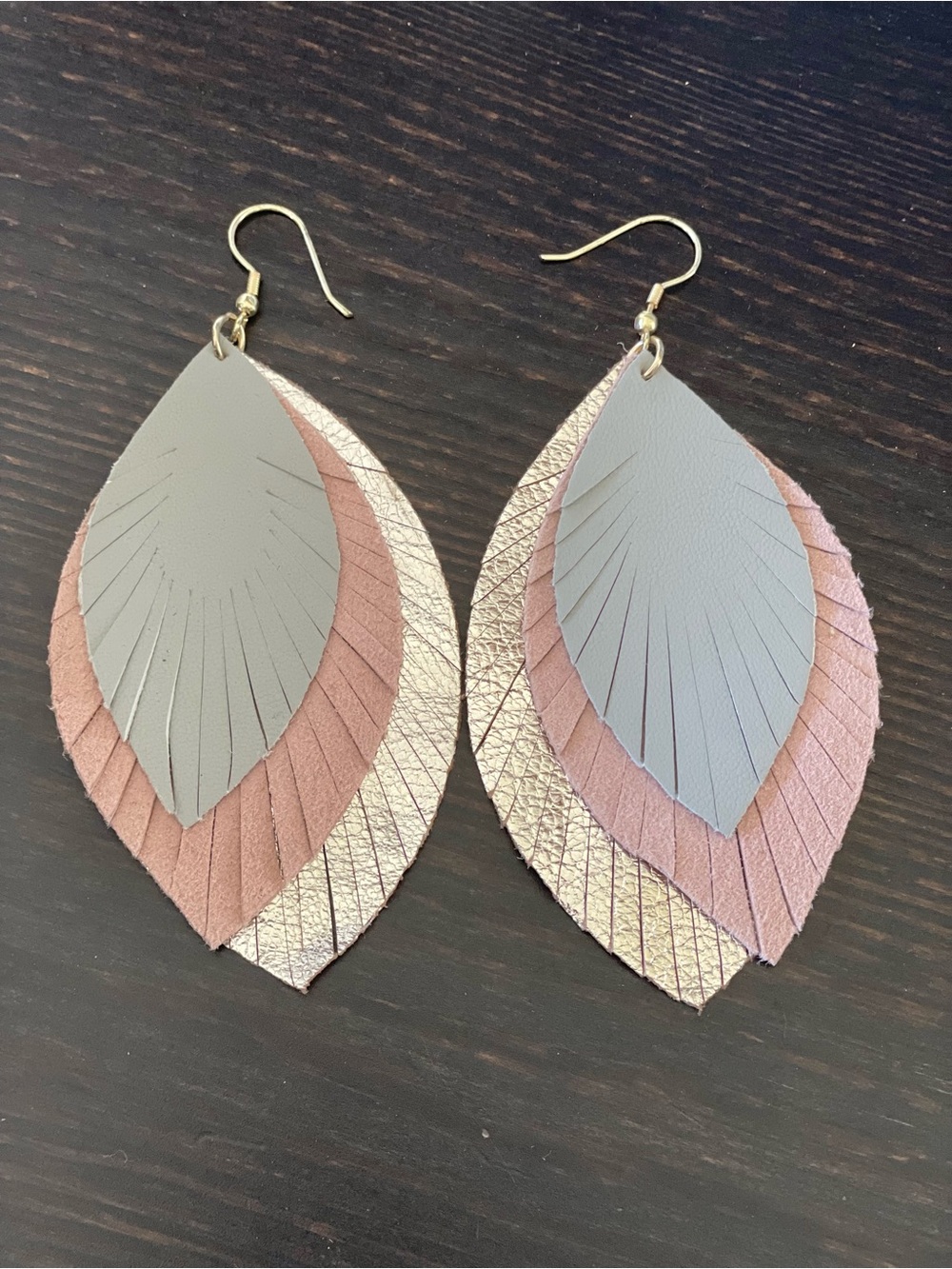 Noonday Collection Layered Feather Drop Earrings - Gray and Rose Gold